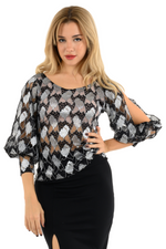 Load image into Gallery viewer, Metallic Lace Tango Top With Bell Split Sleeves