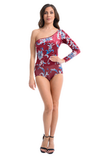 Load image into Gallery viewer, Paisley Floral Print One-Sleeve Velvet Bodysuit