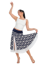 Load image into Gallery viewer, Navy Blue Floral Print Two-layer Georgette Dance Skirt