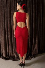 Load image into Gallery viewer, Red Lace Keyhole Back Fishtail Dress
