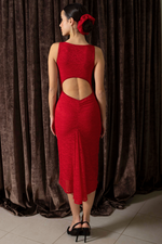 Load image into Gallery viewer, Red Lace Keyhole Back Fishtail Dress