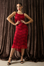 Load image into Gallery viewer, Red Lace Tango Dress With Slitted Tail