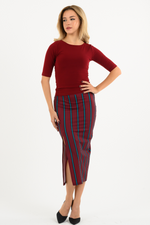 Load image into Gallery viewer, Burgundy Striped Pencil Skirt (XS,S,M,L)