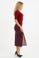 Load image into Gallery viewer, Burgundy Striped Pencil Skirt (XS,S,M,L)