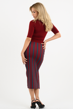 Load image into Gallery viewer, Burgundy Striped Pencil Skirt (XS,S,M,L)