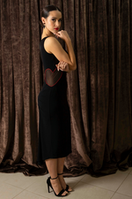 Load image into Gallery viewer, Black Bodycon Tango Dress With Mesh Heart Cutouts