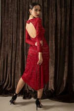 Load image into Gallery viewer, Red Heart Shape Lace Tango Dress With Slitted Tail &amp; Heart Cutout Back
