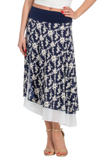 Load image into Gallery viewer, Navy Blue Floral Print Two-layer Georgette Dance Skirt