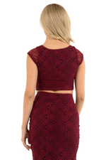 Load image into Gallery viewer, Burgundy Floral Lace Crop Top