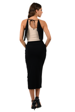 Load image into Gallery viewer, Beige Halter Neck Top With Black Fringe Layer