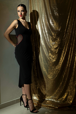 Load image into Gallery viewer, Black Bodycon Tango Dress With Mesh Heart Cutouts