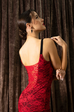 Load image into Gallery viewer, Red Lace Tango Dress With Slitted Tail
