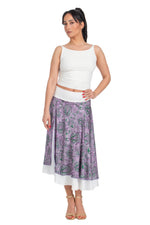 Load image into Gallery viewer, Purple Paisley Print Two-layer Satin Dance Skirt