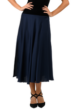 Load image into Gallery viewer, Dark Blue Swing Satin Skirt With Velvet Waistband