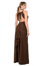 Load image into Gallery viewer, Bronze Sparkling Open Tie Back Maxi Dress (M)