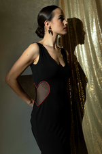 Load image into Gallery viewer, Black Bodycon Tango Dress With Mesh Heart Cutouts
