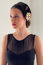 Load image into Gallery viewer, Brown Velvet Headpiece with Gold Crystals
