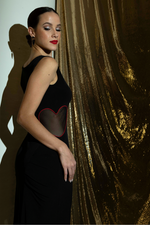 Load image into Gallery viewer, Black Bodycon Tango Dress With Mesh Heart Cutouts