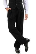 Load image into Gallery viewer, Black Pinstriped Tango Pants With Front And Back Pleat