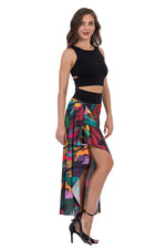 Load image into Gallery viewer, Abstract Colorful Satin Tango Skirt with Ruffled Slit
