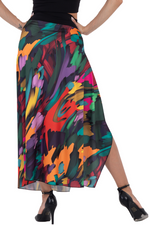 Load image into Gallery viewer, Abstract Colorful Satin Tango Skirt with Ruffled Slit 
