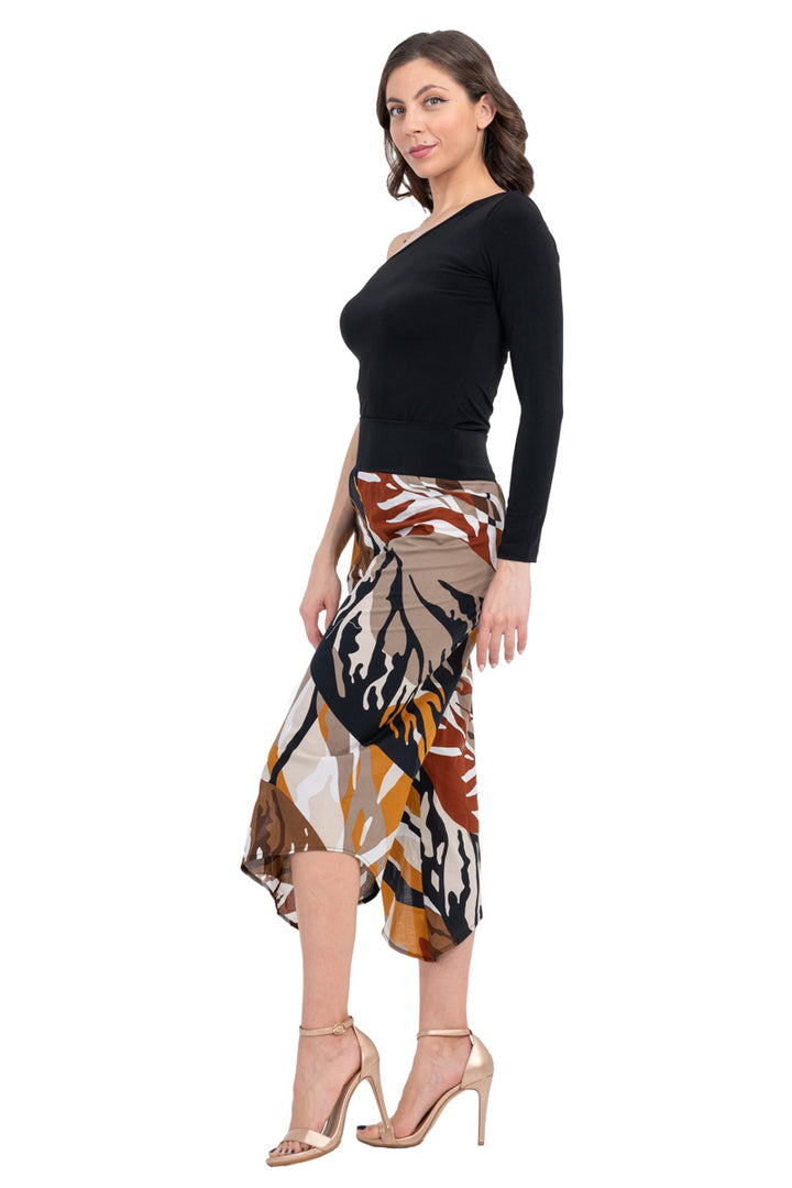 Abstract Print Asymmetric Cropped Pants