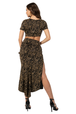 Load image into Gallery viewer, Abstract Vines Print Midi Skirt With Side Slit