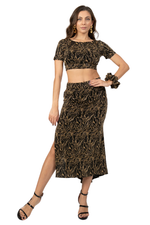 Load image into Gallery viewer, Abstract Vines Print Midi Skirt With Side Slit