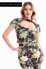 Load image into Gallery viewer, Asian Floral Print Cutout Back Crop Top