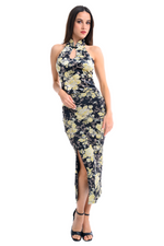 Load image into Gallery viewer, Asian Floral Print Velvet Halter Neck Top