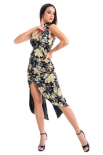 Load image into Gallery viewer, Asian Floral Print Velvet Tango Dress