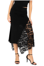 Load image into Gallery viewer, Black Asymmetric Tango Skirt With Lace Panel