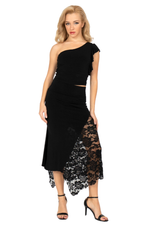 Load image into Gallery viewer, Black Asymmetric Tango Skirt With Lace Panel