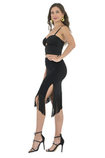 Load image into Gallery viewer, Asymmetric Tango Mini Skirt With Fringe