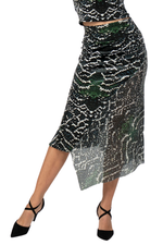 Load image into Gallery viewer, Asymmetric Snake Print Velvet Tango Skirt With Sequin
