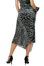 Load image into Gallery viewer, Asymmetric Snake Print Velvet Tango Skirt With Sequin