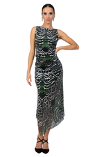 Load image into Gallery viewer, Asymmetric Snake Print Velvet Tango Skirt With Sequin