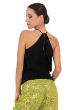 Load image into Gallery viewer, Halter Neck Top With Fringe Layer