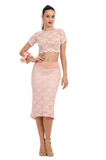 Load image into Gallery viewer, Baby Pink Floral Lace Fishtail Skirt
