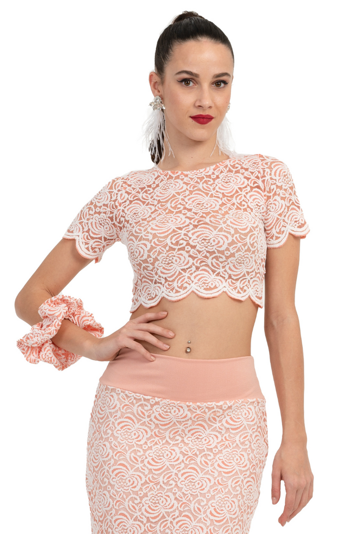 Baby Pink Floral Lace Crop Top