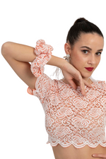 Load image into Gallery viewer, Salmon Pink Floral Lace Scrunchie