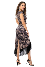 Load image into Gallery viewer, Baroque Print Velvet Wrap Skirt With Fringe