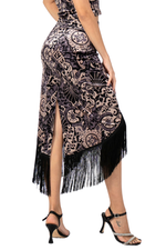 Load image into Gallery viewer, Baroque Print Velvet Wrap Skirt With Fringe