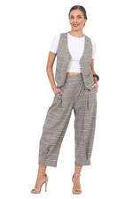 Load image into Gallery viewer, Beige Checked Women&#39;s Tailored Trousers
