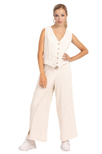 Load image into Gallery viewer, Beige Linen Wrap Women&#39;s Tailored Trousers
