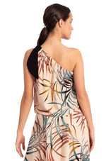 Load image into Gallery viewer, Beige One Shoulder Tropical Print Loose Top