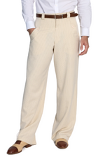 Load image into Gallery viewer, Beige Pinstriped Men's Tango Pants With Button Pocket Details