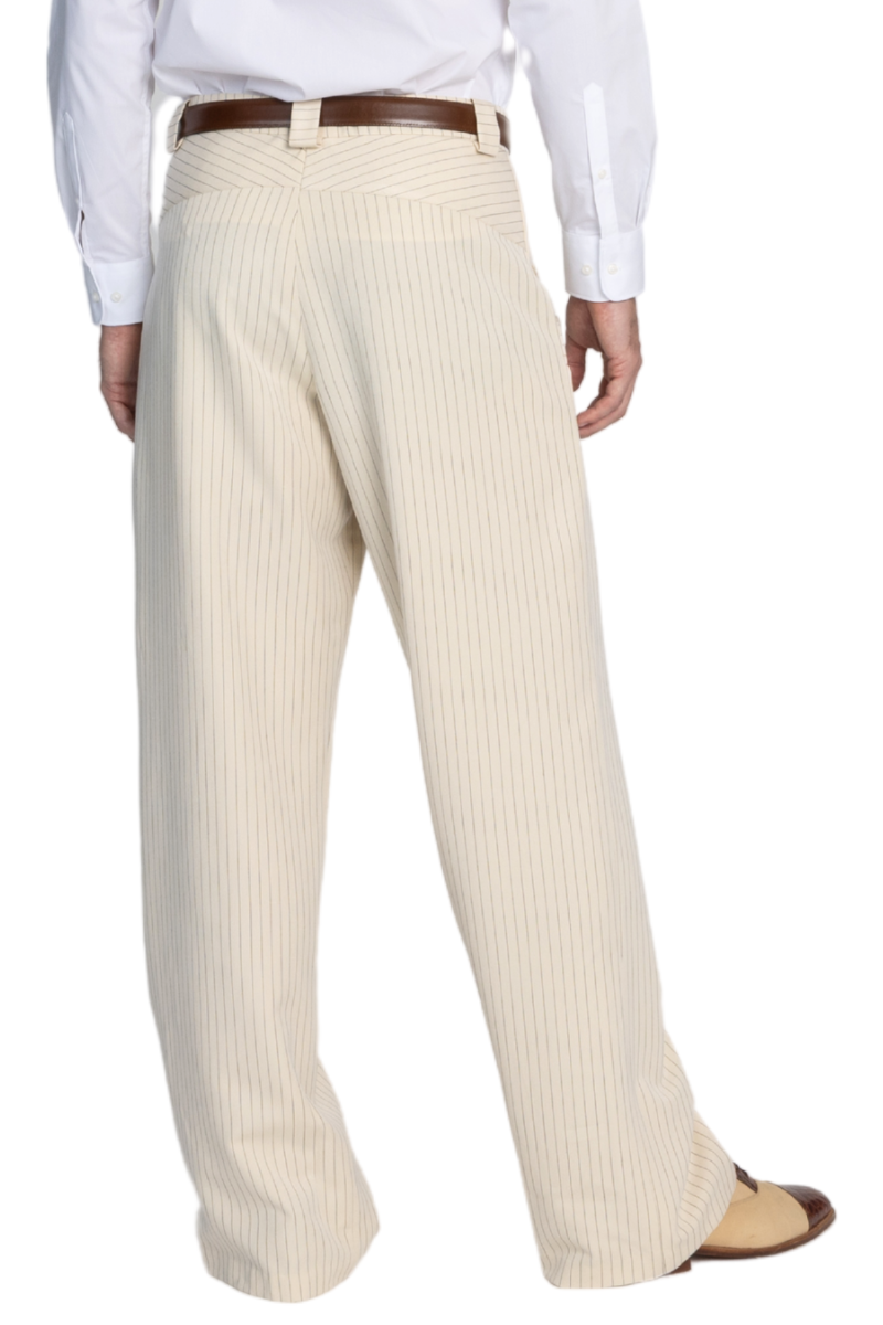 Beige Pinstriped Men's Tango Pants With Button Pocket Details
