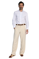 Load image into Gallery viewer, Beige Pinstriped Men's Tango Pants With Button Pocket Details