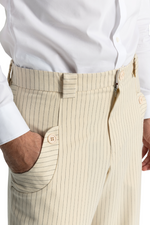 Load image into Gallery viewer, Beige Pinstriped Men's Tango Pants With Button Pocket Details